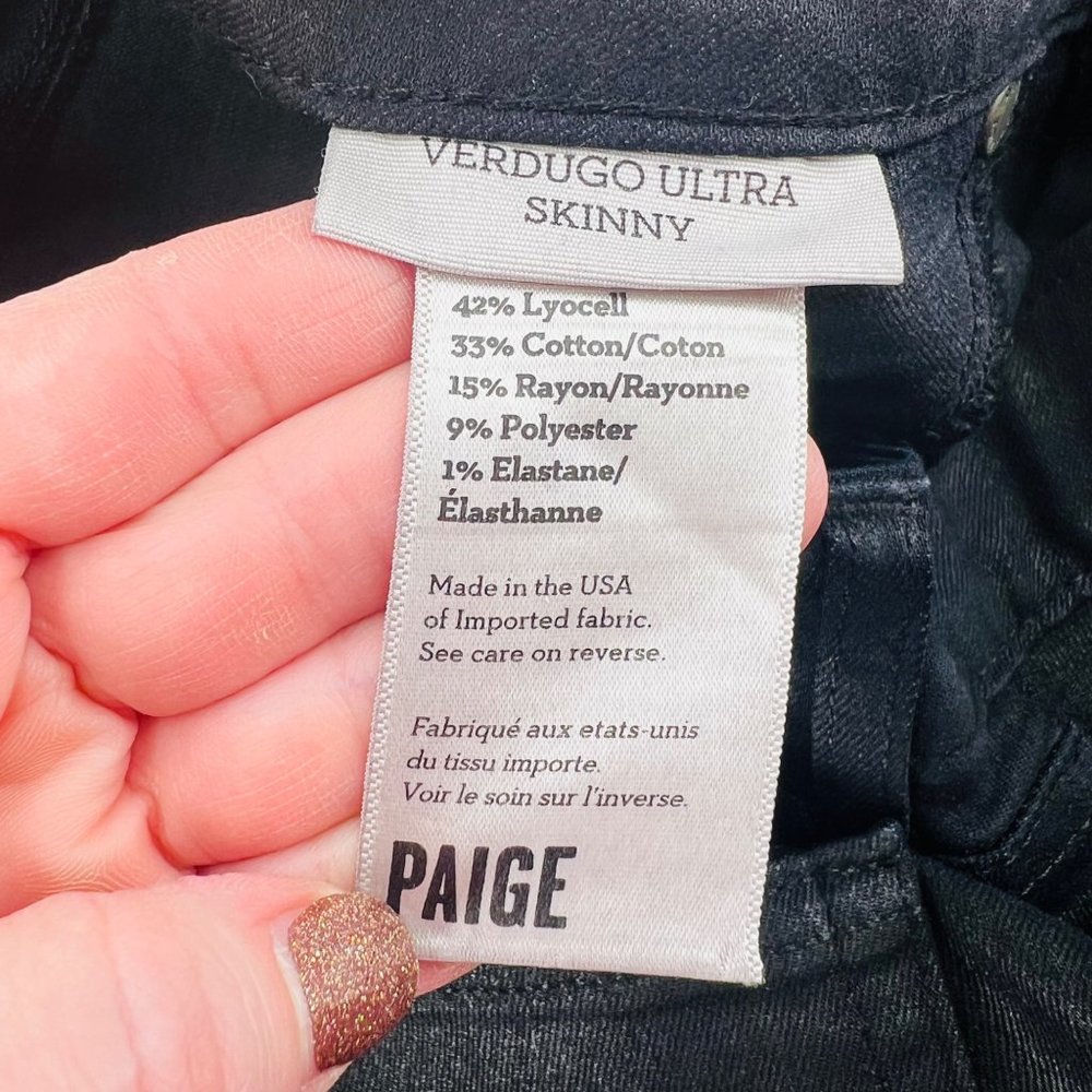 Paige Women Verdugo Ultra Skinny Jeans Black Silk Wax Coating Size 29 Mid Rise - Picture 4 of 8